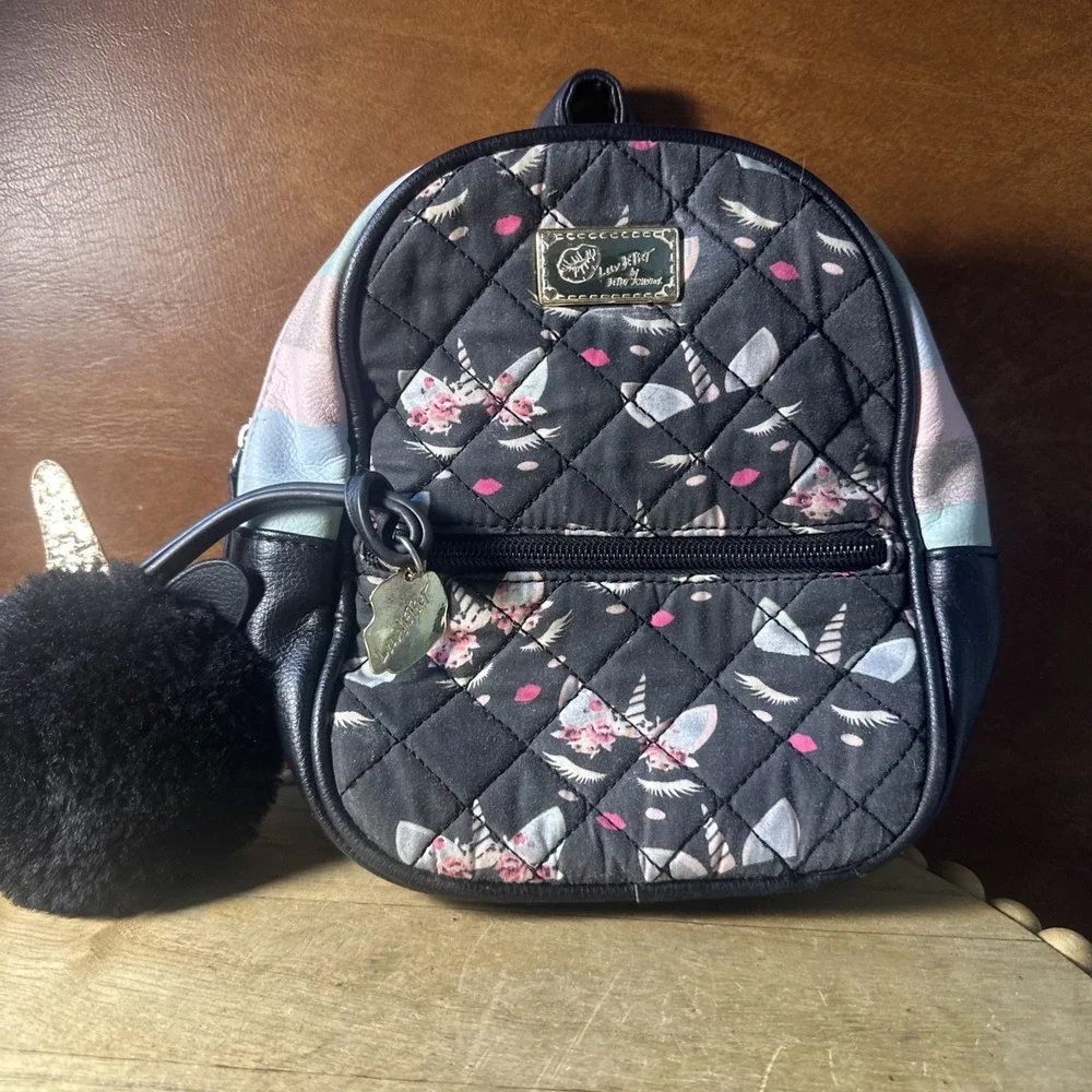 Betsey Johnson Luv Betsey Small Backpack Purse Quilted Unicorn Cats